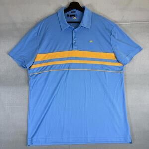 J.Lindeberg Polo Shirt Mens XXL Blue Yellow Striped Regular Fit Golf Performance